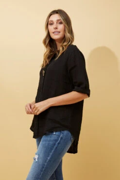 PALERMO BUTTON DETAIL LINEN TOP -Printedcarpetus 7e4d43c8c7861ca59275f34d9b769573