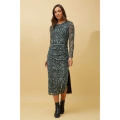 JUAN ABSTRACT PRINT RUCHED MIDI DRESS -Printedcarpetus 7fcd9f7b360f80fdd2e78aed097e47ed