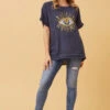 JULINA EVIL EYE LINEN TOP -Printedcarpetus 82034915dc9085fcfd462b96ce3dad4f