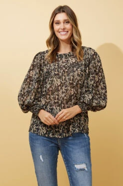 CLASSIC ABSTRACT PRINT BALLOON SLEEVE BLOUSE -Printedcarpetus 82c1b20129d7352d32fca7ae666761b1