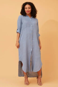 KIMMY BUTTON FRONT LINEN SHIRT DRESS -Printedcarpetus 82f147877dca2a233a65cb445ed635fa