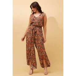 ROSE LEAF PRINT JUMPSUIT -Printedcarpetus 832b5fe4fe44042aa64043d38efcb0d1