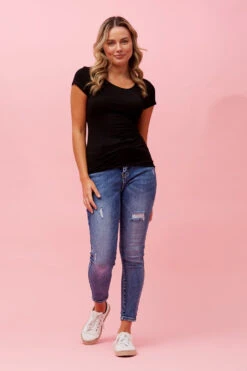 BASIC SHORT CAP SLEEVE TOP -Printedcarpetus 840fd29094eff9ff3b7176609a7f5fb7