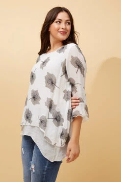 RUMI DOUBLE LAYER LEAF PRINT TUNIC TOP -Printedcarpetus 8819fc3a7c0da58b5a2e00f83813fd3c