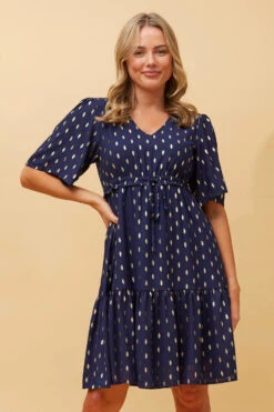 DIAMOND TEARDROP FOIL PRINT SHORT DRESS -Printedcarpetus 8d8babf41bde30bf6eeee391b5b383ba