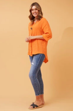 PALERMO BUTTON DETAIL LINEN TOP -Printedcarpetus 8dd1cca467754e96cc62f51b830e068e