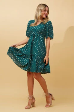 DIAMOND TEARDROP FOIL PRINT SHORT DRESS -Printedcarpetus 8fe5516d936bdbab35bbcfd20987f91b