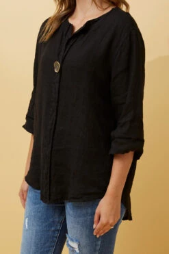 PALERMO BUTTON DETAIL LINEN TOP -Printedcarpetus 90fe5ee7eff2ff4a80ca0ca1b6c8f071