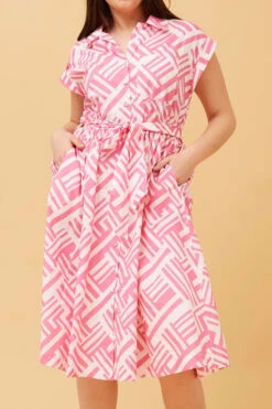 ROMA ABSTRACT PRINT SHIRT DRESS -Printedcarpetus 93662a43120ca5e375db44c273518e61