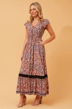 MOROCCO PAISLEY BOHO MAXI DRESS -Printedcarpetus 945f5a70902073d8082706a8f3e649ae