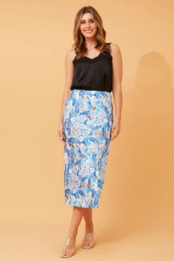 GLINDA SATIN PRINTED MIDI SKIRT -Printedcarpetus 9463ddf73bed9b48b707f53f5a65d762