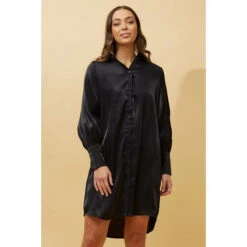GERTIE SATIN SHIRT MIDI DRESS -Printedcarpetus 947e64a5570fbd6ef4cca47b1b2140e5