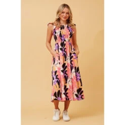 MAVIS LEAF PRINT MIDI DRESS -Printedcarpetus 957ce0ecc2938fd5d3c0d2c99c42dbd5