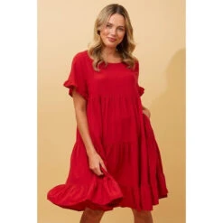 KELLY TIERED LINEN SHORT DRESS -Printedcarpetus 9765724f7c53bf0271e6a1acaf31102d