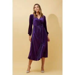KENNEDY WRAP FRONT PLEATED VELVET MIDI DRESS -Printedcarpetus 984b830432bebb18386ea7bd15e2335c