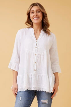 RINA BUTTON FRONT LINEN TOP -Printedcarpetus 9a36305f52b4c1d64f20452a3b597bd0