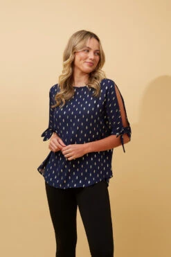 COLD SHOULDER FOIL PRINT BLOUSE -Printedcarpetus 9c7ac72532ac9f722ae1f6922c9d0a8d