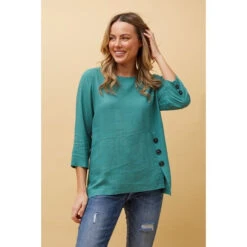 BUTTON DETAIL LINEN TOP -Printedcarpetus 9c967f1702cc52347314e9c90165c0f1