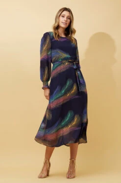 PRISCILLA FEATHER PRINT DRESS