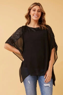 MARILYN SEQUIN COLD SHOULDER TOP