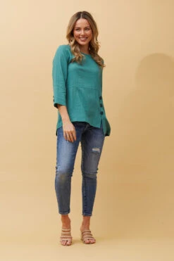 BUTTON DETAIL LINEN TOP -Printedcarpetus a041d968c6267b9b6c3deab4af0a53cf