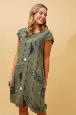 RIMINI TRIBAL PRINT LINEN DRESS -Printedcarpetus a1406cc6db0adb73f59e2b1128eddba4