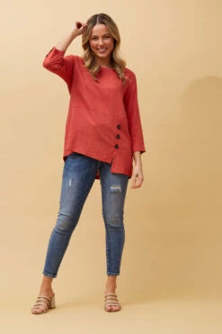 BUTTON DETAIL LINEN TOP -Printedcarpetus a22f144a35057d819e42b151fd4df6ec