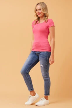 BASIC SHORT CAP SLEEVE TOP -Printedcarpetus a438ee550f5575fad95cdc9190072c63