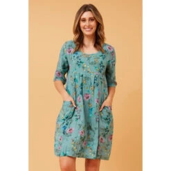 PISA FLORAL LINEN DRESS -Printedcarpetus a597be4c846b76198ea54d2971fed264