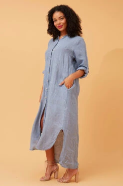 KIMMY BUTTON FRONT LINEN SHIRT DRESS -Printedcarpetus a6b505f86a16f553fb07d888e7370754