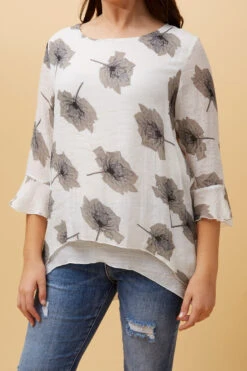 RUMI DOUBLE LAYER LEAF PRINT TUNIC TOP -Printedcarpetus a6cfd6d7076548e7269bcbe5271e9cd6