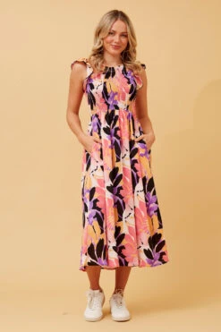 MAVIS LEAF PRINT MIDI DRESS -Printedcarpetus a6d7a6a592b371465b4fdb5d41bc022b