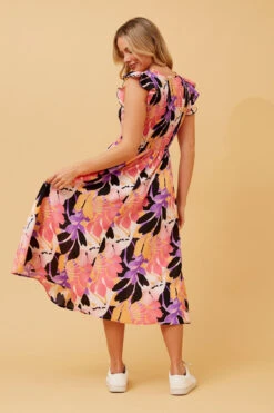 MAVIS LEAF PRINT MIDI DRESS -Printedcarpetus a74bb08751dc0ffa14efd5dfdfc70ad0