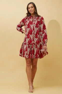 Stella DELANEY SHIRRED LEAF PRINT SHORT DRESS -Printedcarpetus a83df89a0d59d9595d20bd80301b3133