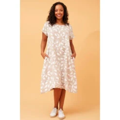 BATISTA LEAF PRINT LINEN DRESS -Printedcarpetus a89dd7827a6b476f64c54a5c616d8b92