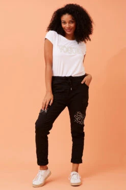 JANJA SEQUIN PATCHWORK PRINT JOGGERS -Printedcarpetus a8eaad858ff9f3c15a7cfa5799db8f02