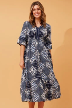 GILMA PATCHWORK BOHO MIDI DRESS -Printedcarpetus a91ca2653392d2727ae3baf8d6657739