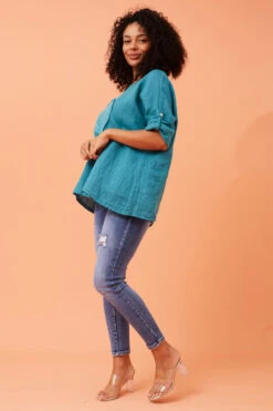 ZONYA SEQUIN PATCH LINEN TOP -Printedcarpetus adb1ac931ce57c84e07e67386f522444