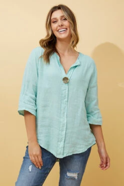 PALERMO BUTTON DETAIL LINEN TOP -Printedcarpetus ae59ea600c71abcfc6b972df1e5ea2e9