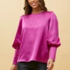 DOM BALLOON SLEEVE SATIN BLOUSE -Printedcarpetus ae95a7c7a25fe1257a564e23734b12c6