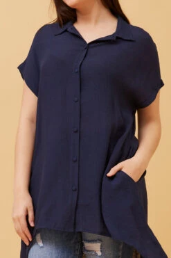 BLU ASYMMETRICAL HEM SHIRT -Printedcarpetus b00b2418c9c9f4fa1bceafcf4d39d233