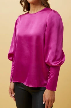 DOM BALLOON SLEEVE SATIN BLOUSE -Printedcarpetus b010f92b7e76f80157f0d502489b6680