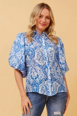 WILKIE PUFF SLEEVE BOHO SHIRT -Printedcarpetus b0efd89e8f873ad2b9a63245aafc8534