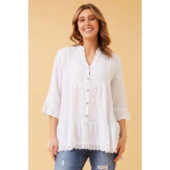 RINA BUTTON FRONT LINEN TOP -Printedcarpetus b14720453eec18c36672f0c94325e7a8