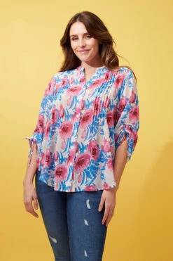 FLORAL PLEATED BLOUSE -Printedcarpetus b2022d0ea224e4df7b5b02104f215ebd