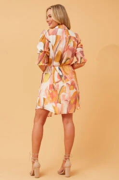 LOTUS ABSTRACT PRINT SHIRT DRESS -Printedcarpetus b242f1aae83bf8124a6a5aed996b2f71