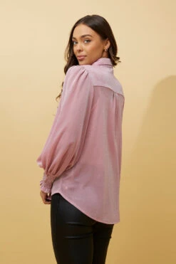 BESSIE LONG BALLOON SLEEVES GLITTER SHIRT -Printedcarpetus b2e6bc1fb53db2d70da77066035ac1ea