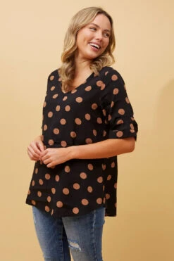 KENDRA POLKA DOT BUTTON DETAIL TOP -Printedcarpetus b2ffc8bce4af78b71c429db21cfc54ce