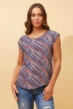SHELLY ABSTRACT PRINT TOP -Printedcarpetus b3689fc37f37252eb37afb742a090490