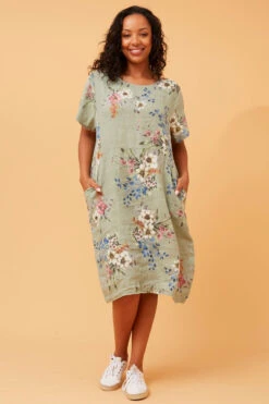 ANTONELLA FLORAL LINEN MIDI DRESS -Printedcarpetus b3a9f57c361a072a0647e1d80820aeb1